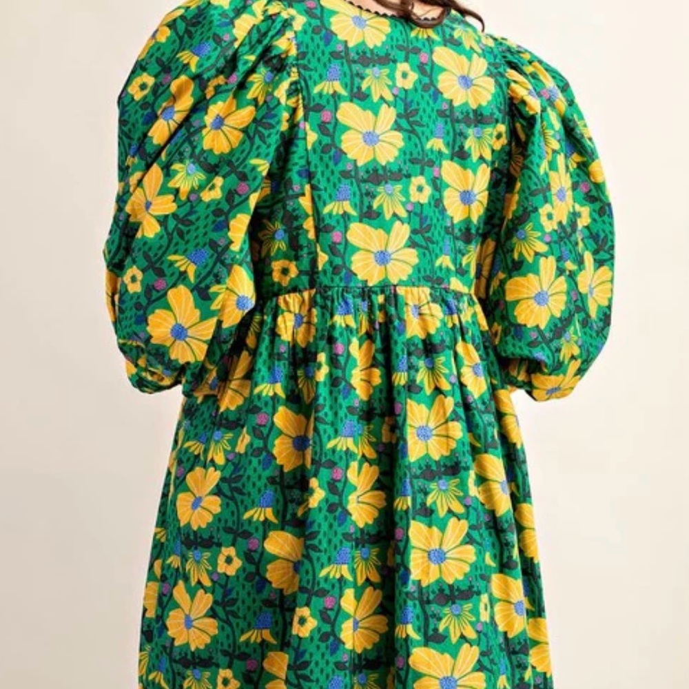 Gigio Aquarius Floral Print Mini Dress With Puff Sleeve And Ric-Rac Trim Large - Picture 3 of 6
